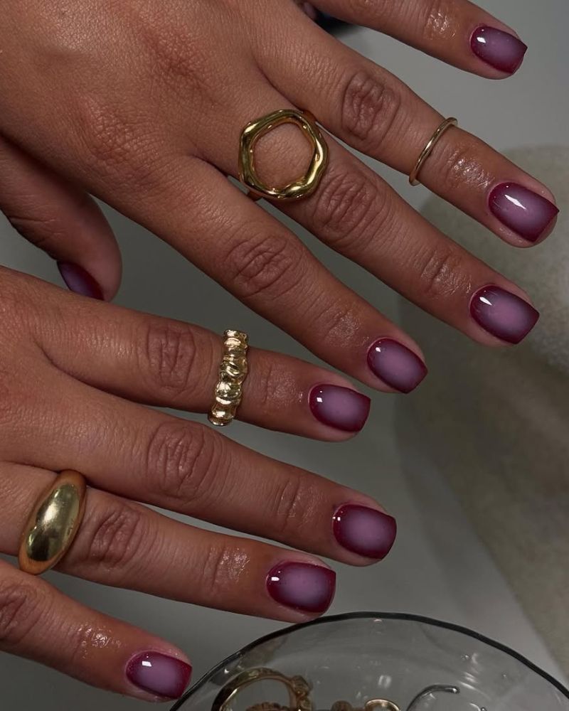 Purple to Pink Gradient Velvet Matte Medium Square Nails