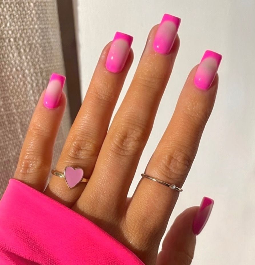 Pink To White Gradient French Medium Square Nails