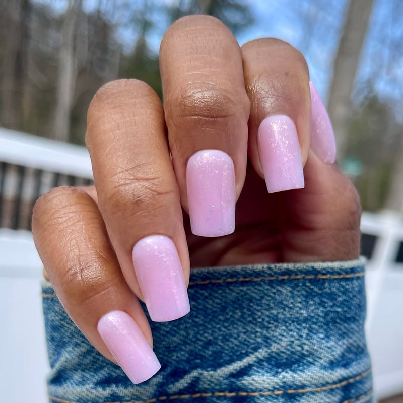 Pale Pink Milky Glitter Accent Medium Square Nails