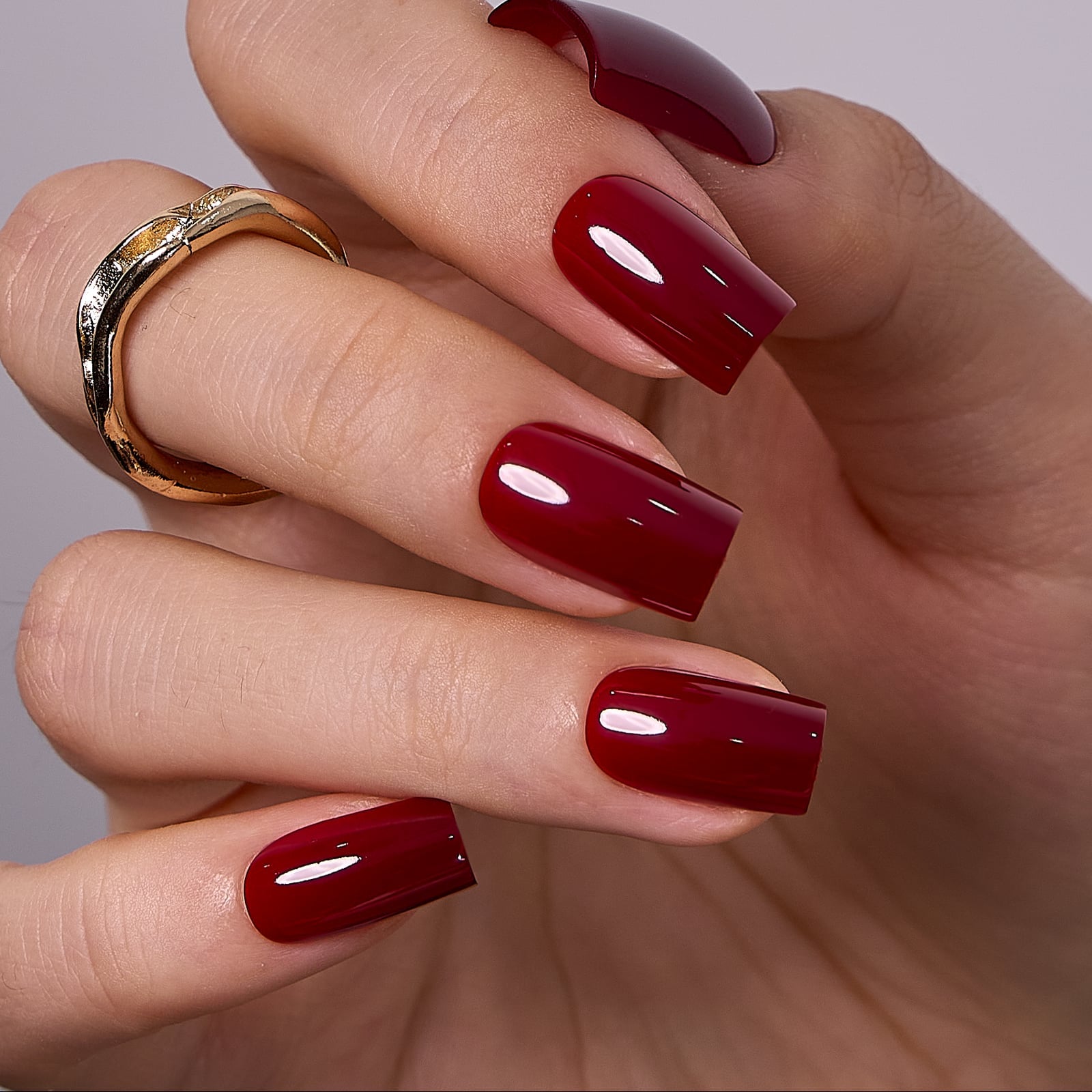Deep Red Glossy Medium Square Nails