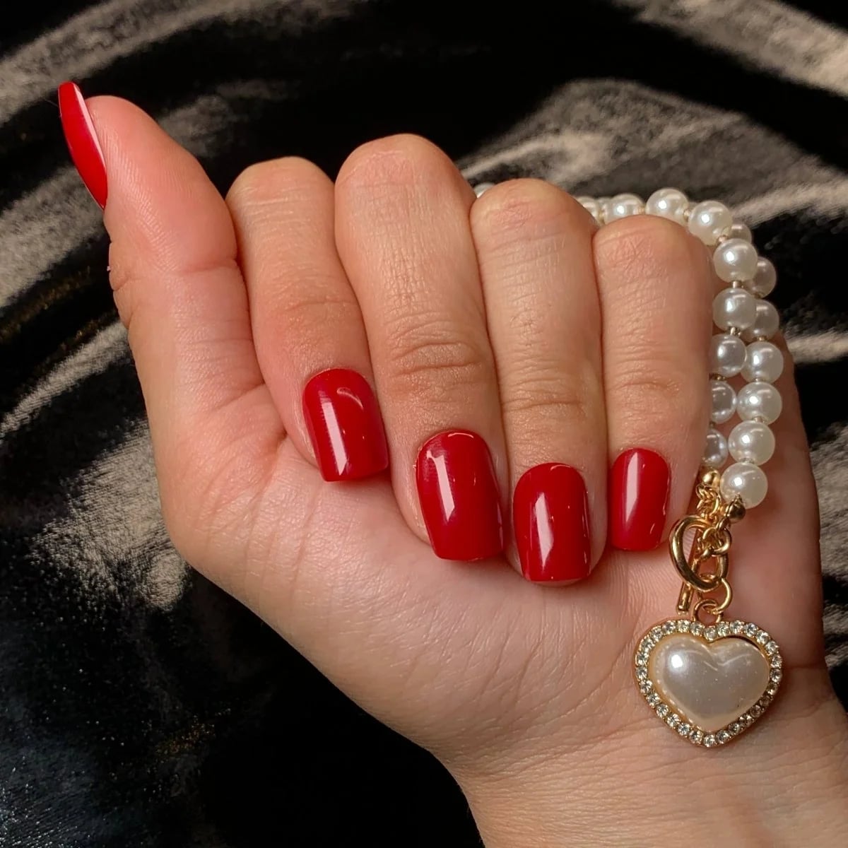 Vibrant Glossy Red Medium Square Nails