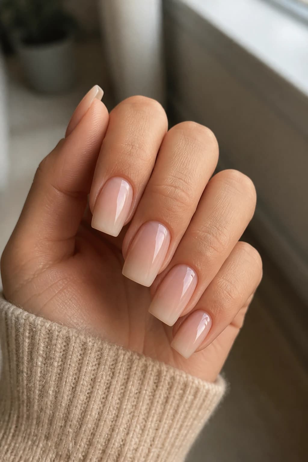 Sheer Milky Pink Glossy Medium Square Nails