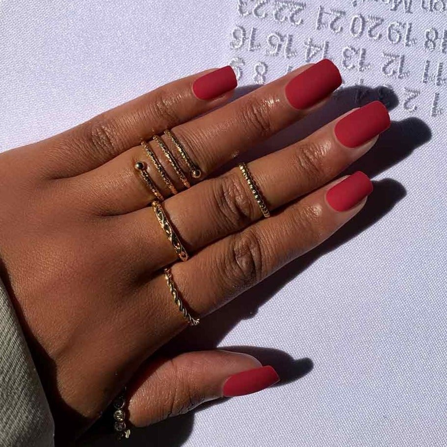Deep Red Matte Medium Square Nails