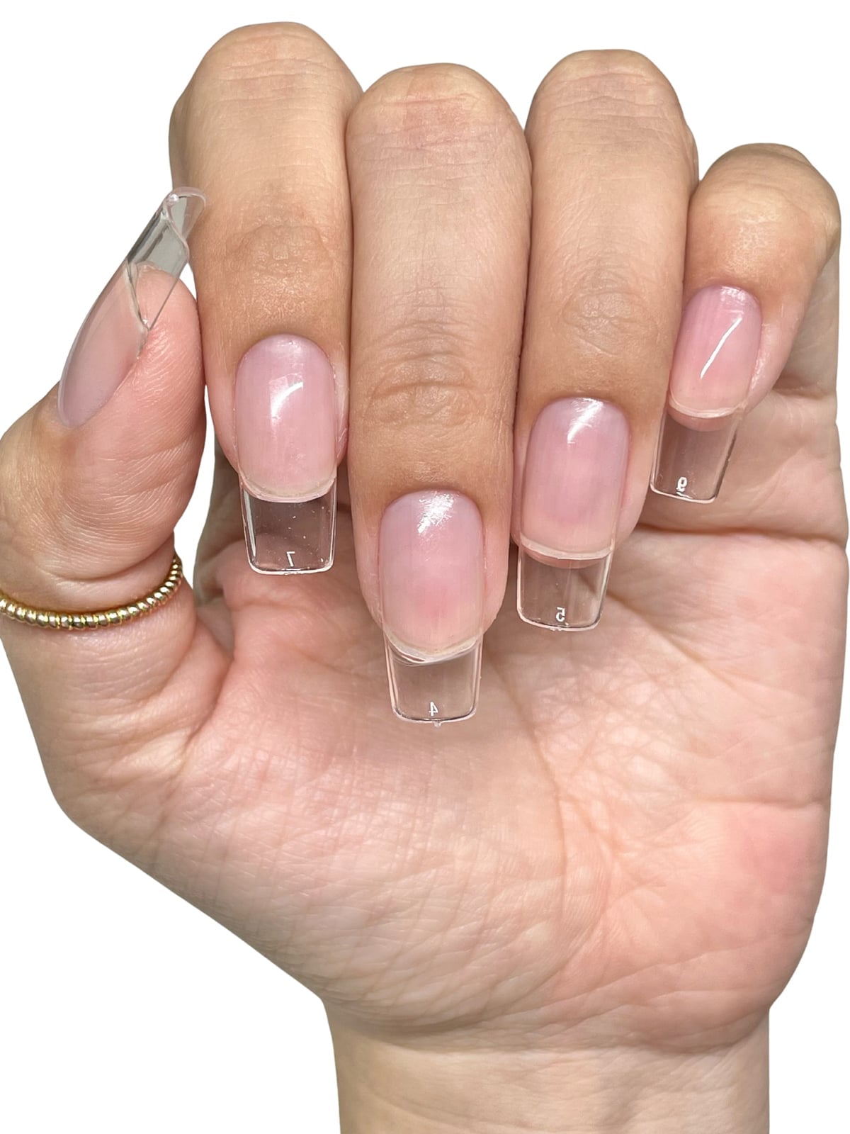Sheer Nude Pink Glossy Medium Square Nails, Soft