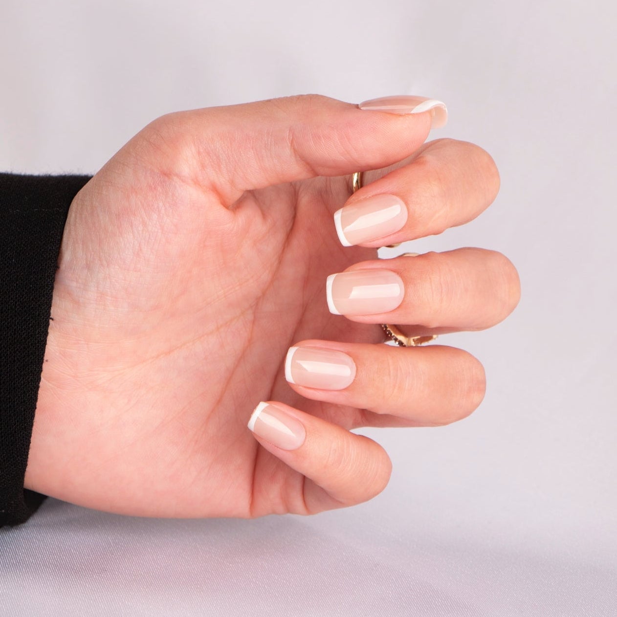 Sheer Nude White French Medium Square Nails