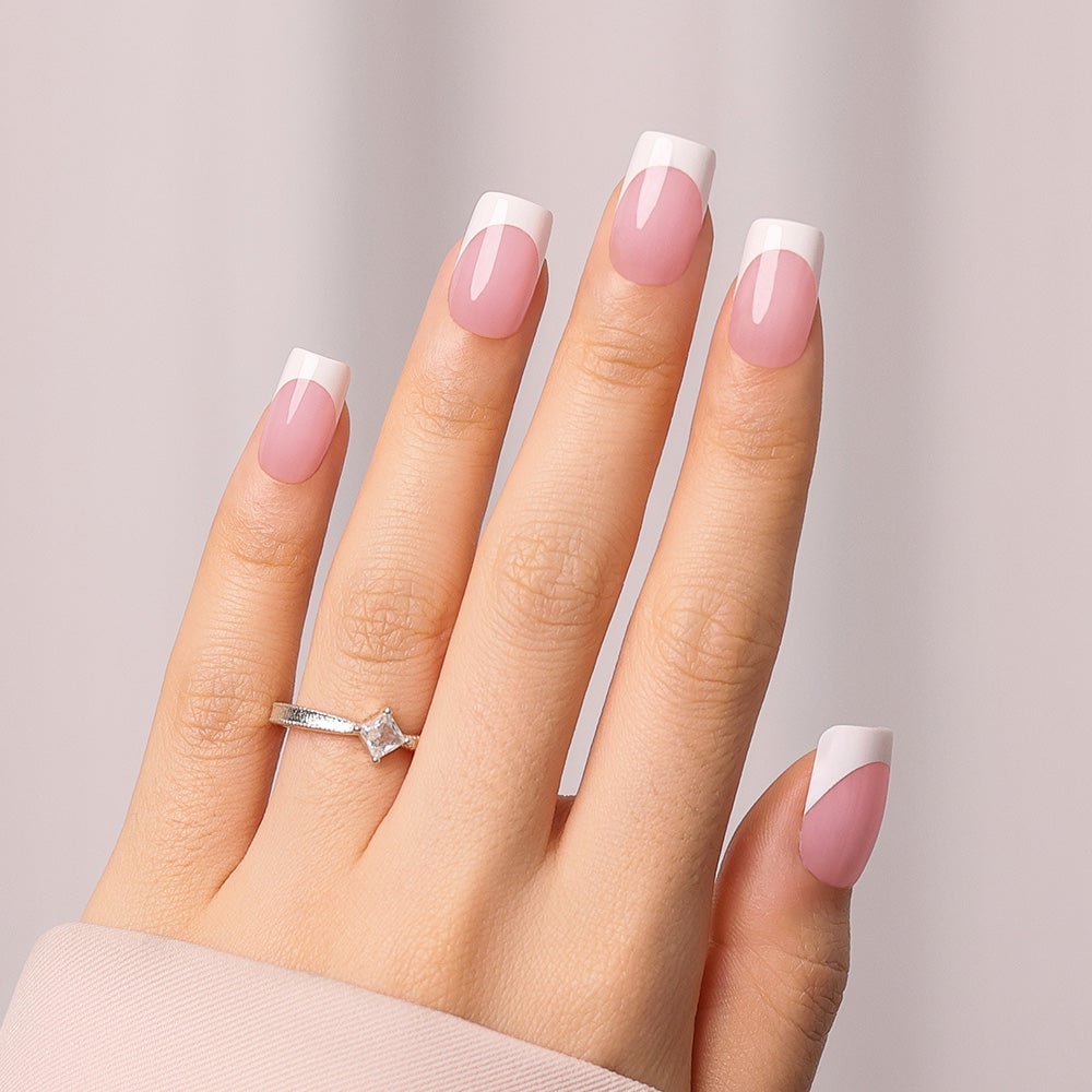 Sheer Pink White French Medium Square Nails With средний квадрат