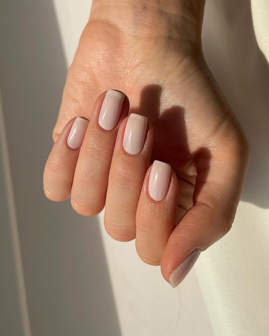 Sheer Nude Pink With Fine Lines Medium Square Nails