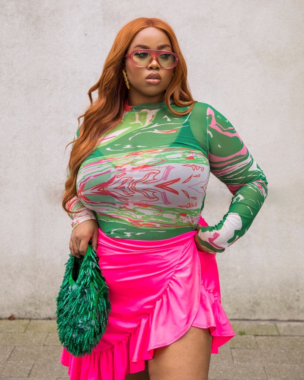 Graphic Mesh Top With Ruffled Satin Mini Skirt Graphic Mesh Top With Ruffled Satin Mini Skirt — Mesh Top Outfits