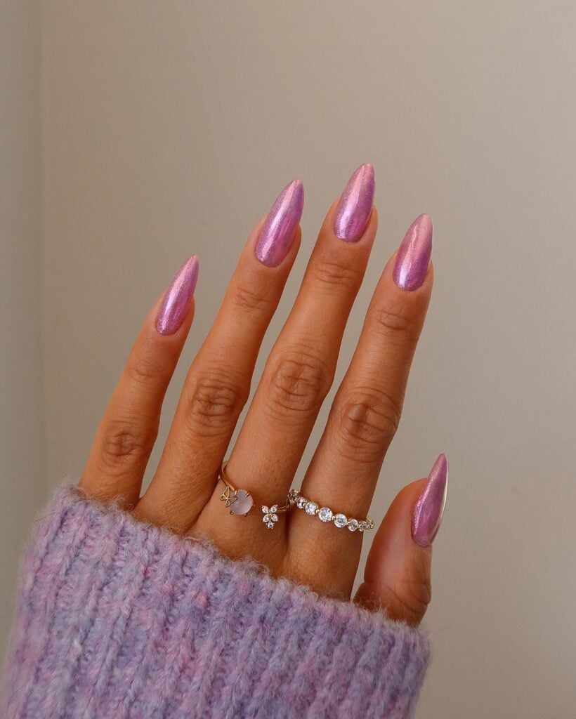 Vibrant Metallic Pink Long Stiletto Nails — Metallic Nails