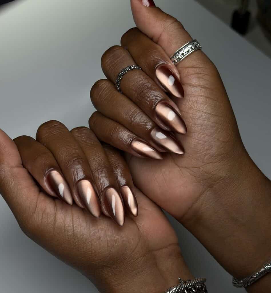 Long Almond Metallic Cat-Eye Bronze Gold Copper — Metallic Nails