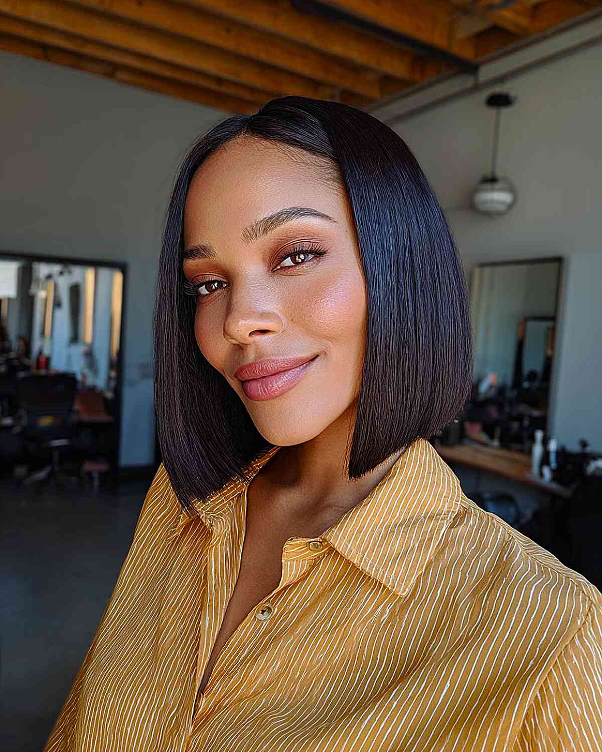 Sharp Chin Length Blunt Bob — Middle Part Bob