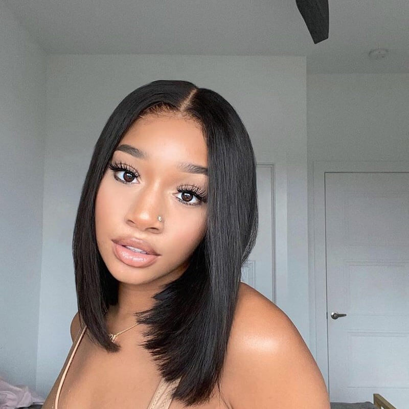 Fine Straight Black Chin Bob, Close-Up Take — Middle Part Bob