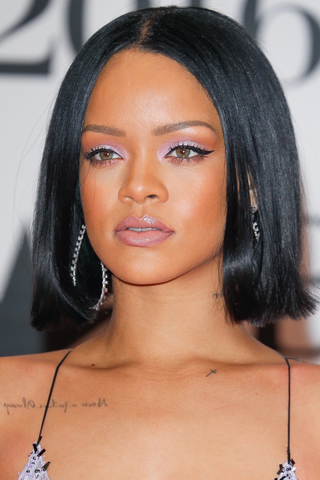 Glossy Black Chin Length Bob — Middle Part Bob