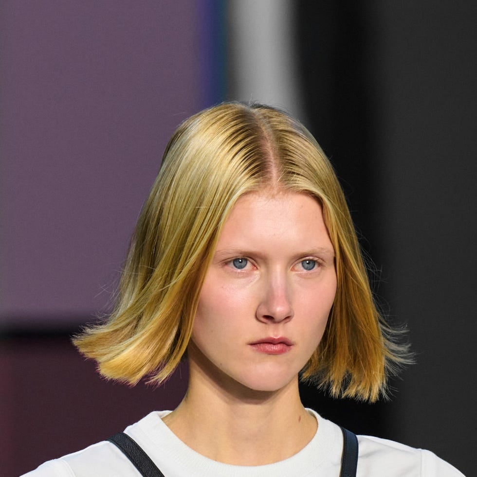 Fine Chin Bob With Blonde Highlights — Middle Part Bob
