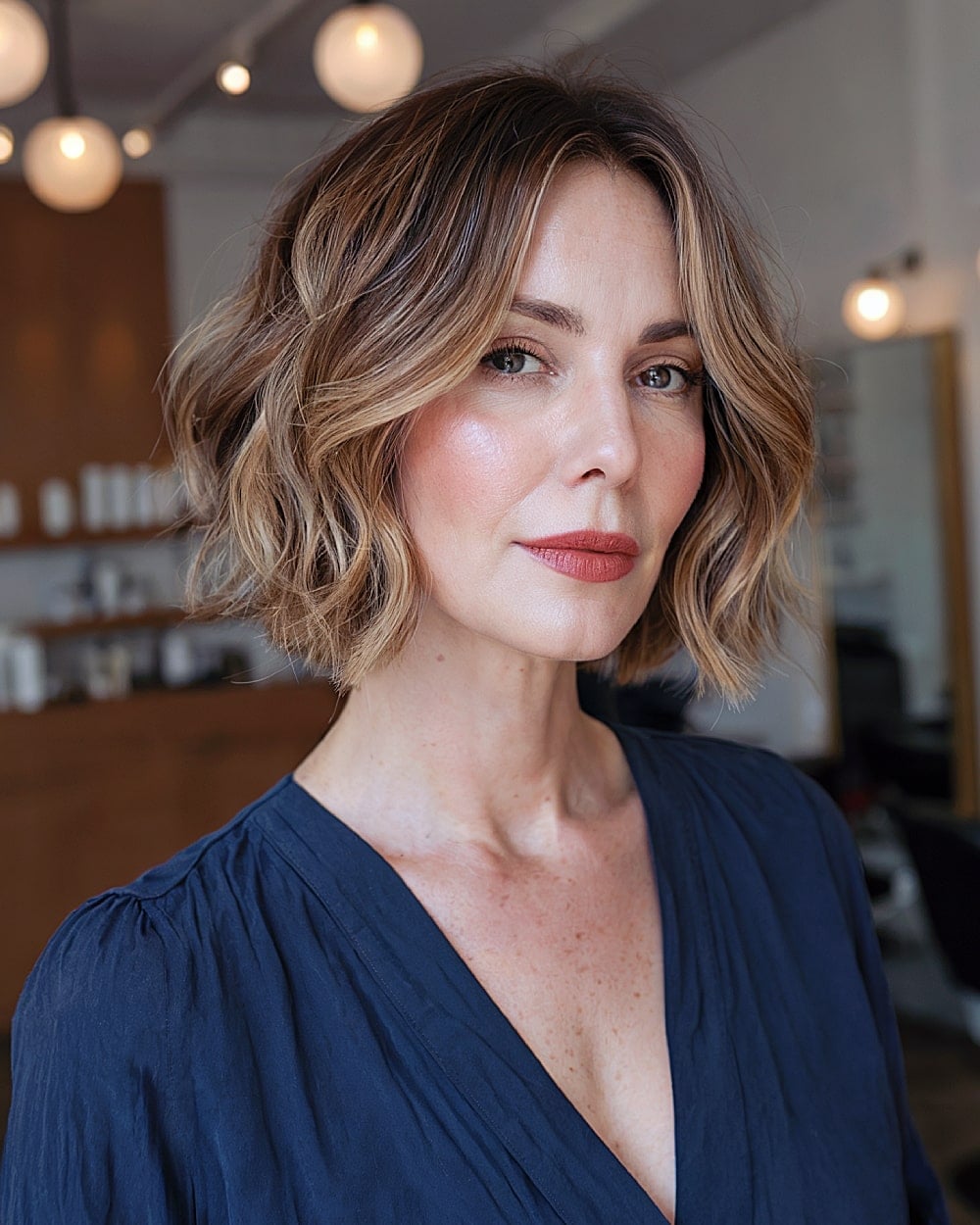 Angled Collarbone Bob With Curtain Bangs — Middle Part Bob