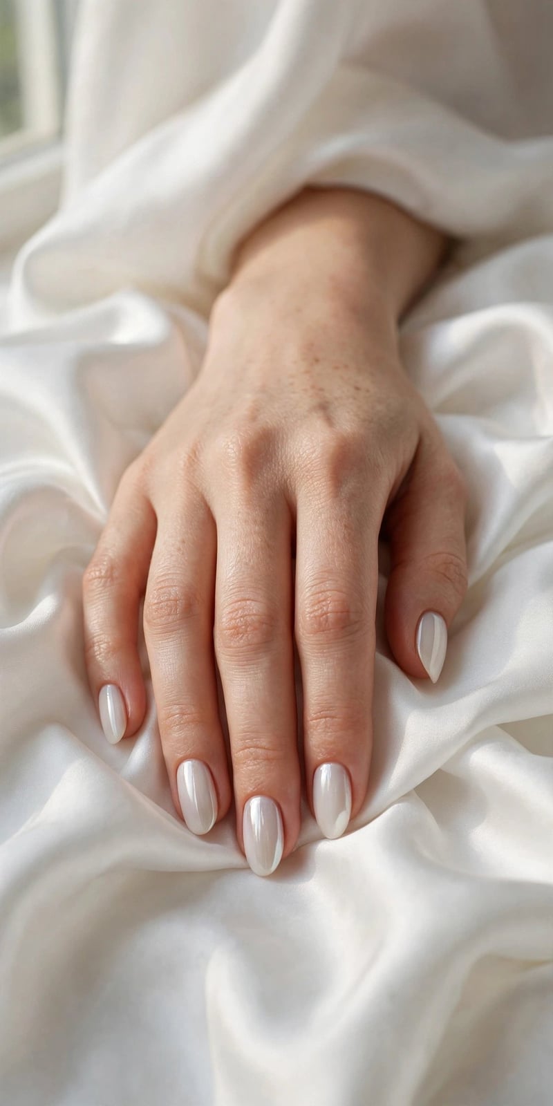 Medium Oval Minimalist Sheer Milky White Nails, Glossy Medium Oval Minimalist Sheer Milky White Nails, Glossy