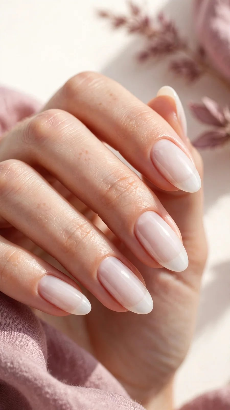 Medium Oval Sheer French Tip Nails Medium Oval Sheer French Tip Nails — Milky White Nails