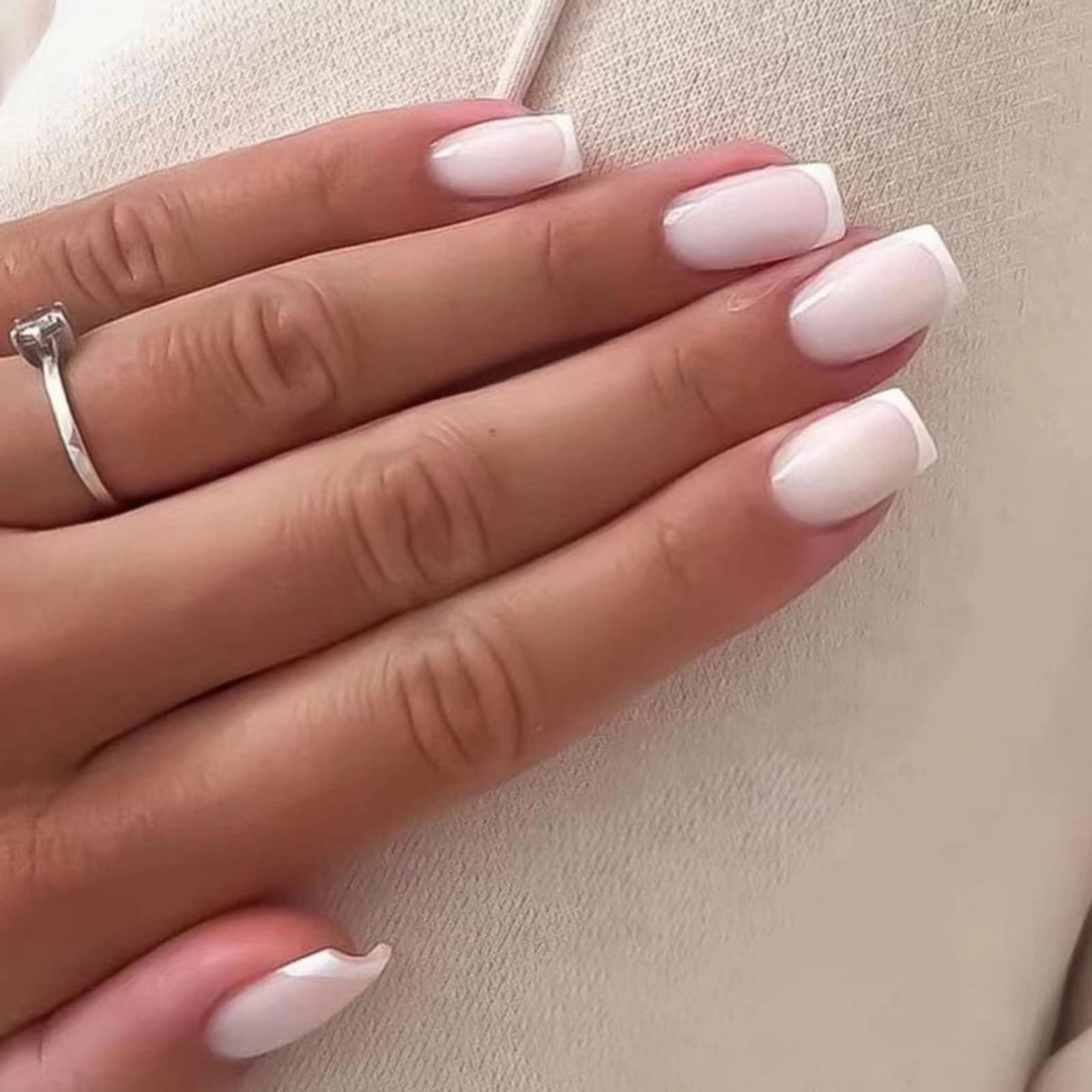 Medium Square Classic French Tip Nails Medium Square Classic French Tip Nails — Milky White Nails