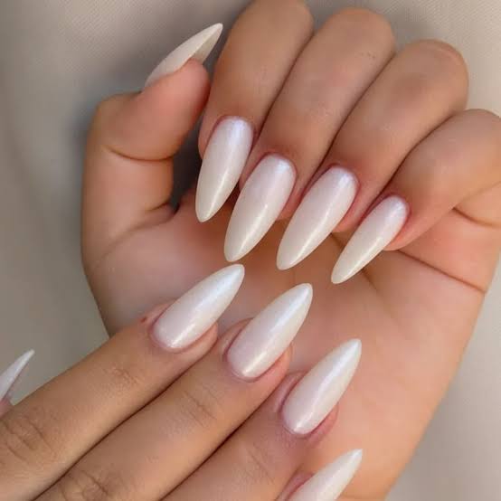 Medium Almond Shimmer French Tip Nails Medium Almond Shimmer French Tip Nails — Milky White Nails