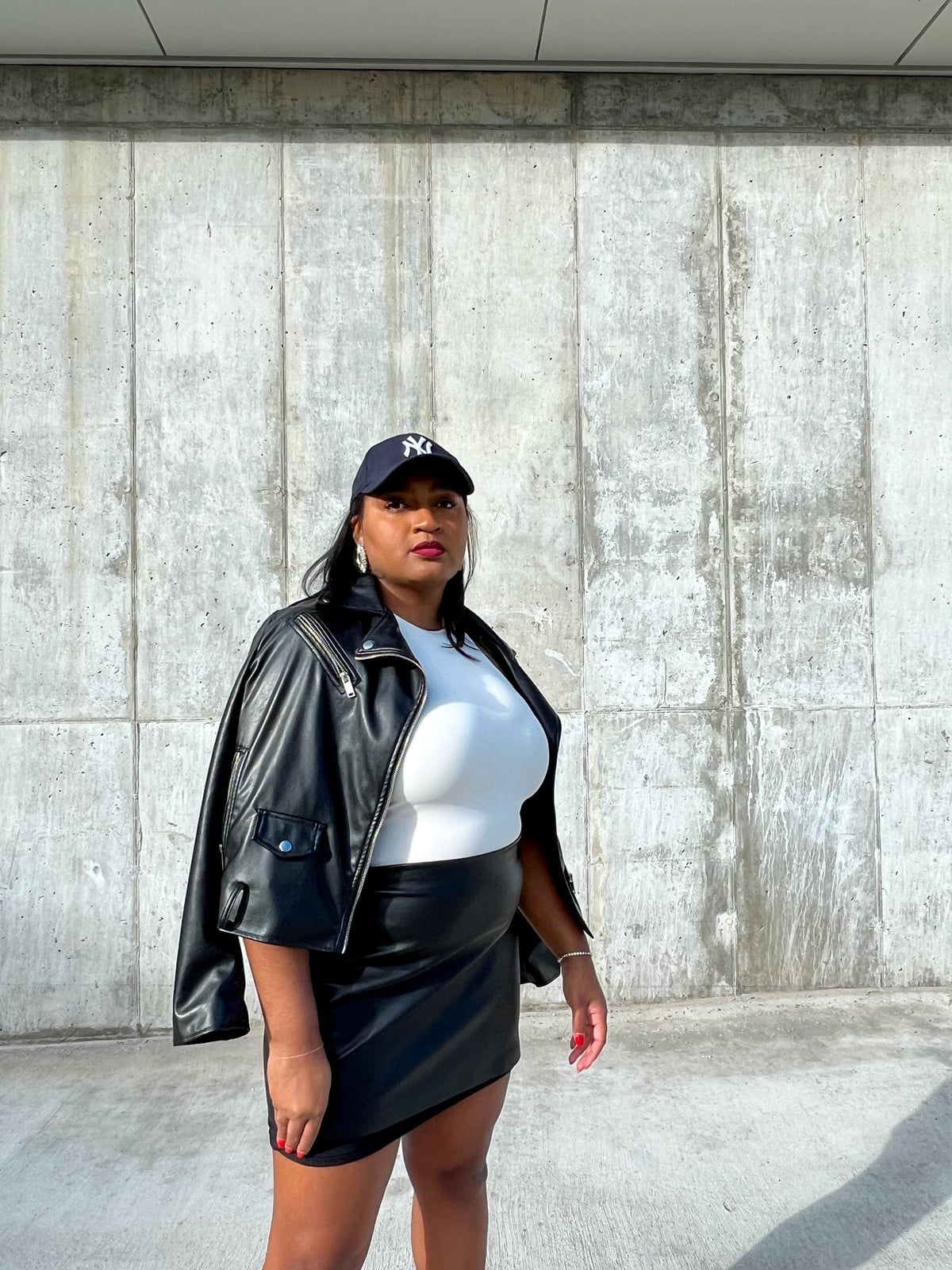 Black Leather Mini Skirt with Leather Jacket — Mini Skirt Outfits