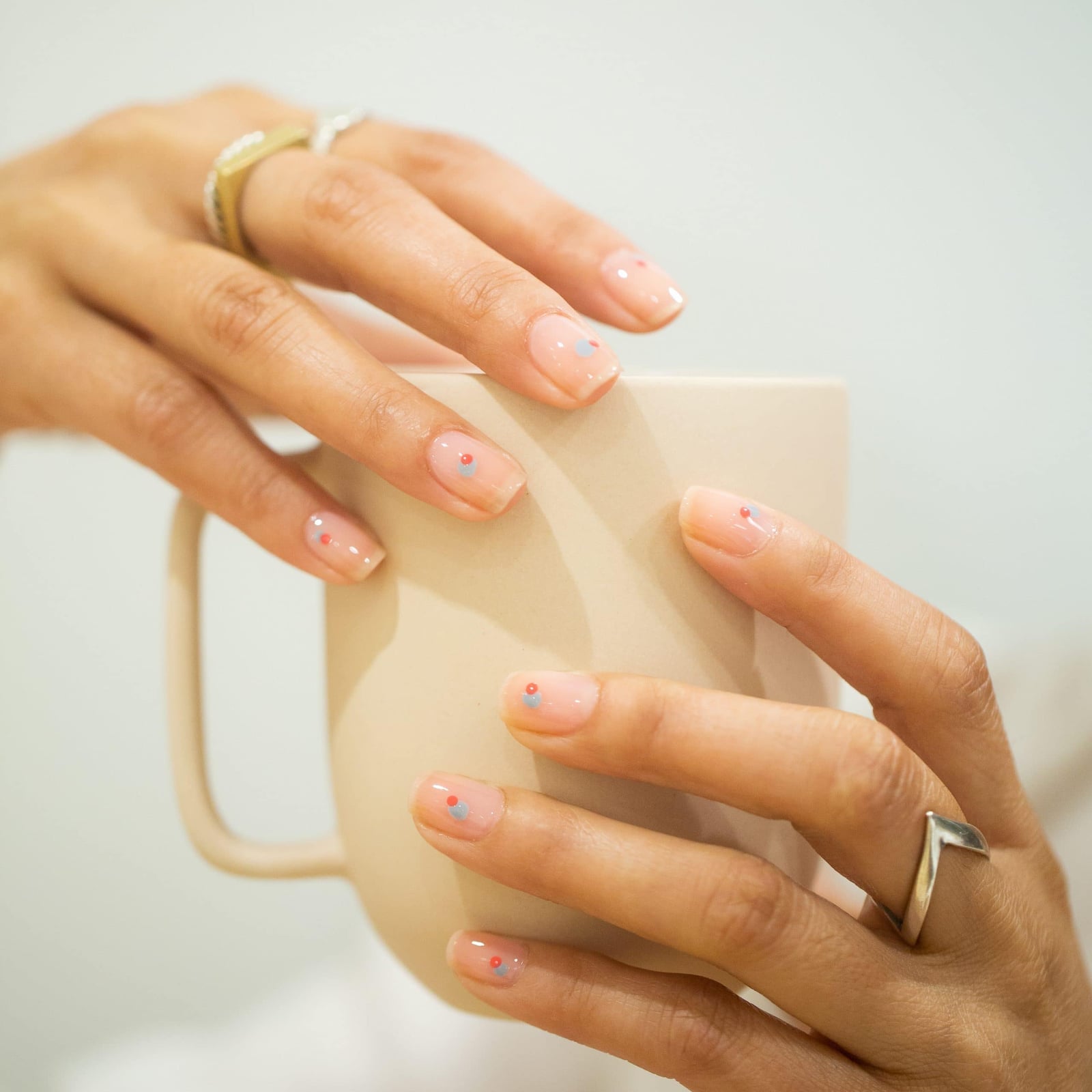 Short Square Nude Nails With Scattered Dots — Minimalist Nails
