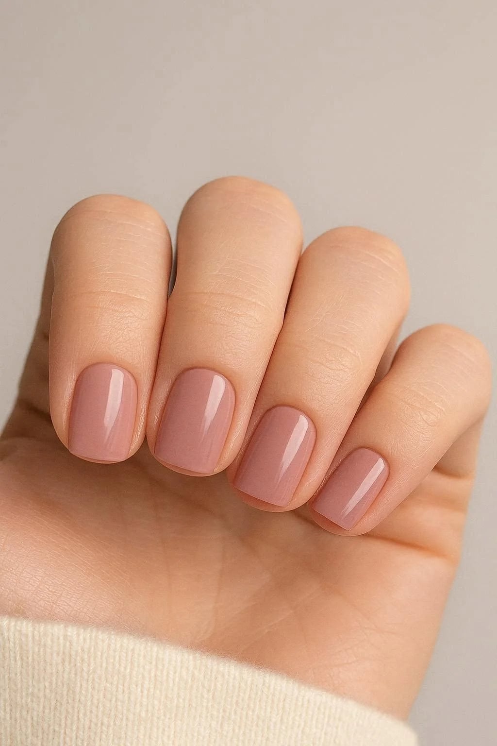 Short Soft Square Dusty Pink Beige Nails — Minimalist Nails