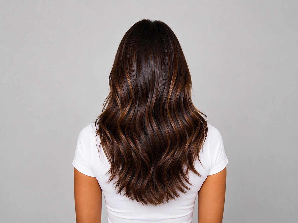 Collarbone Length With Caramel Highlights — Mocha Hair
