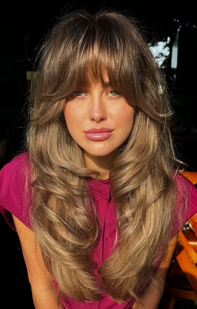 Long Hair With Feathered Fringe — Mocha Hair