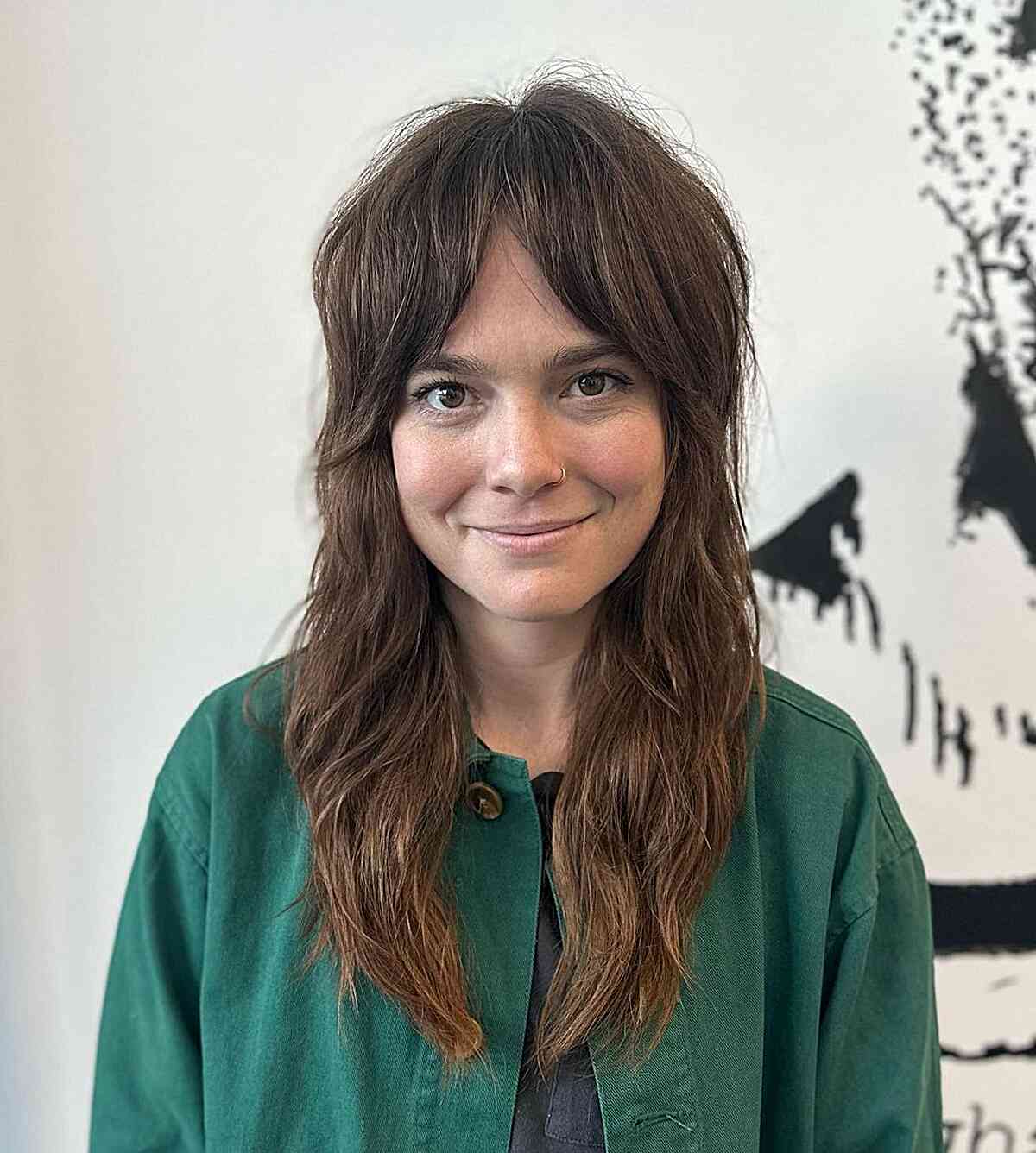 Mid-Back Shag With Full Bangs Mid-Back Shag With Full Bangs — Modern Shag