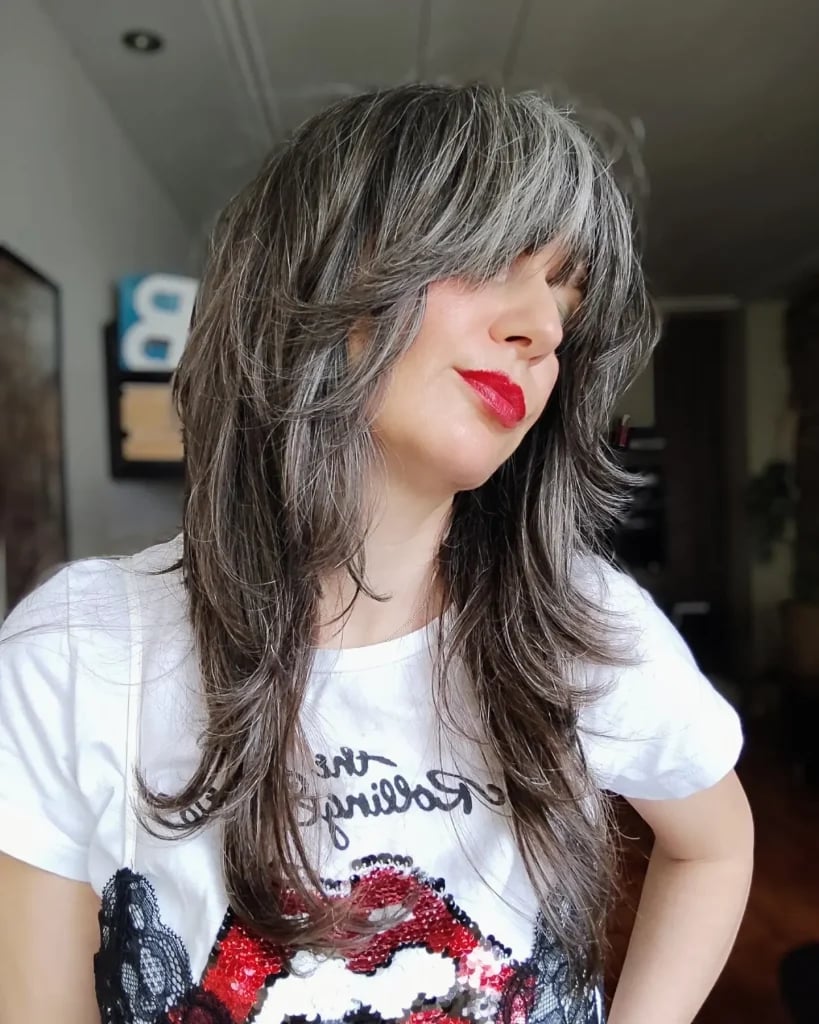 Mid-Back Shag With Gray Streaks Mid-Back Shag With Gray Streaks — Modern Shag