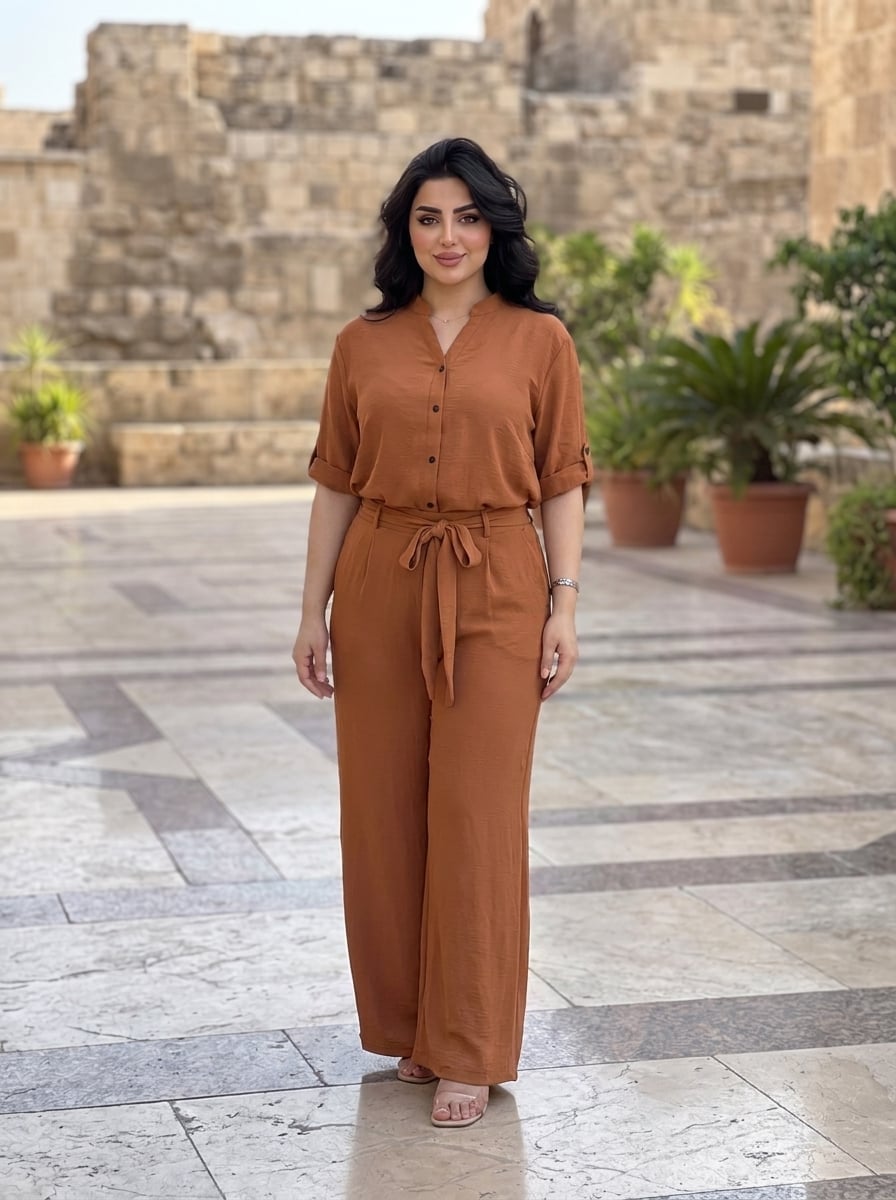 Burnt Orange Collared Jumpsuit — Modest Outfits