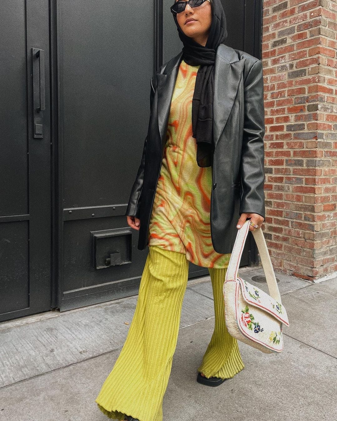 Printed Tunic with Faux Leather Blazer — Modest Outfits