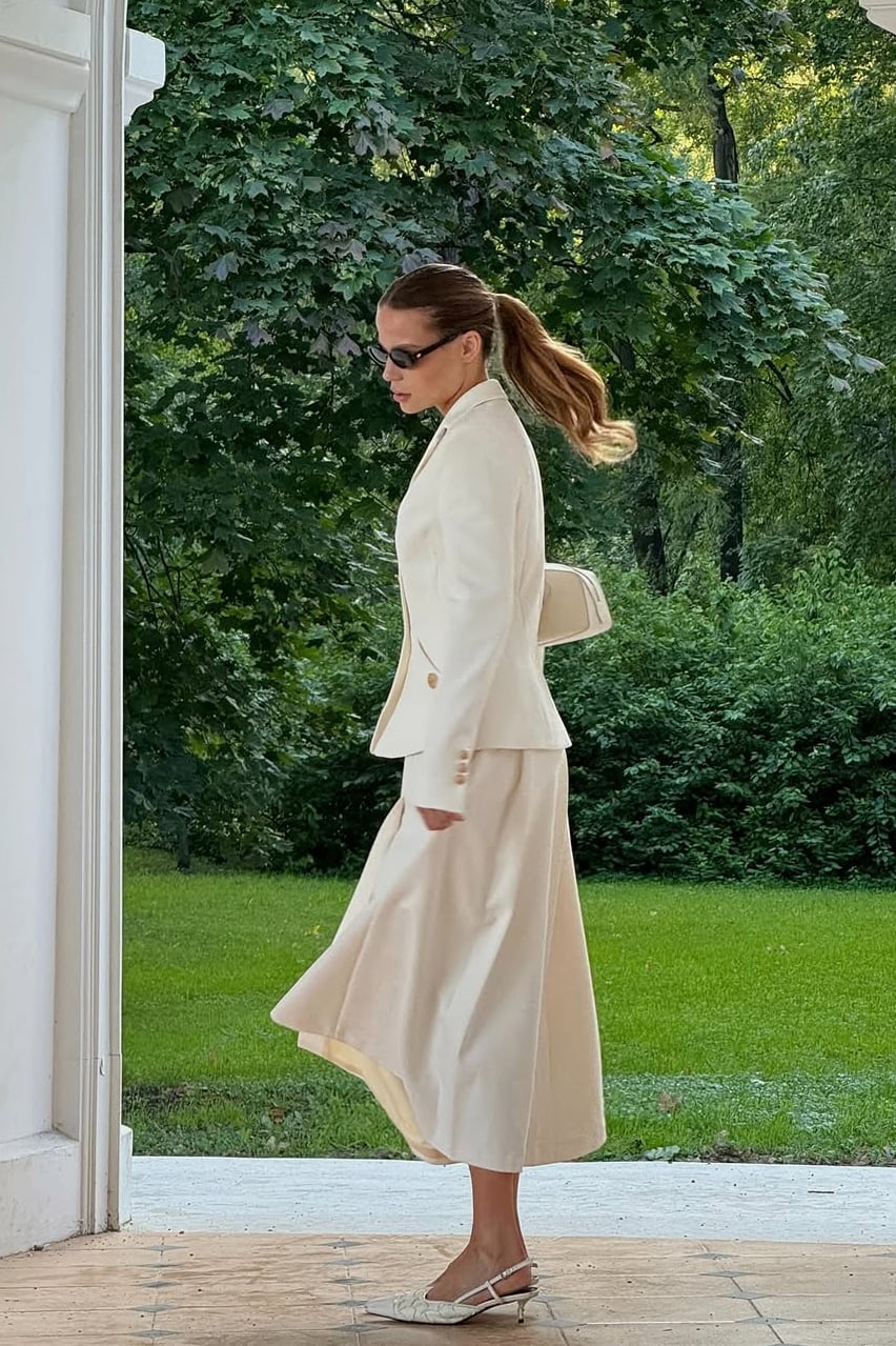Oversized Blazer and A-line Midi Skirt With Smooth Suiting Fabric — Modest Outfits