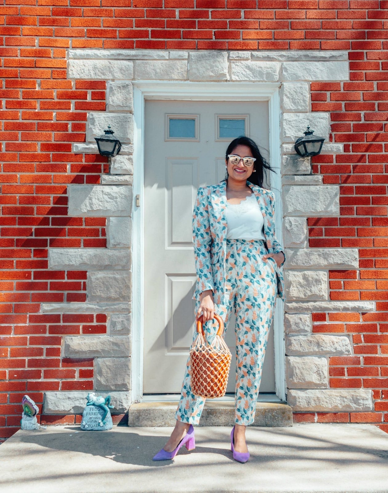 Floral Print Suit with Lace Top and Straight Leg Pants — Modest Outfits