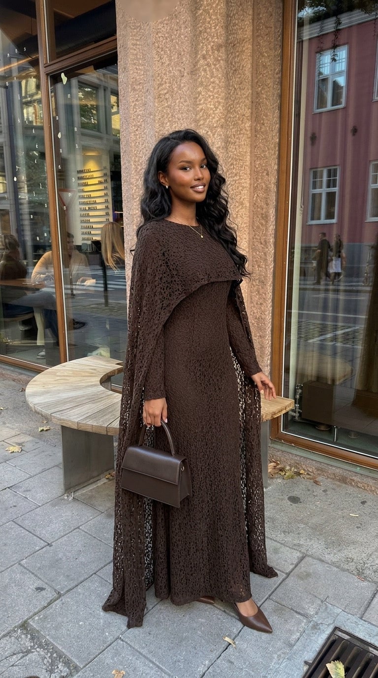 Crochet Lace Cape Maxi Dress — Modest Outfits