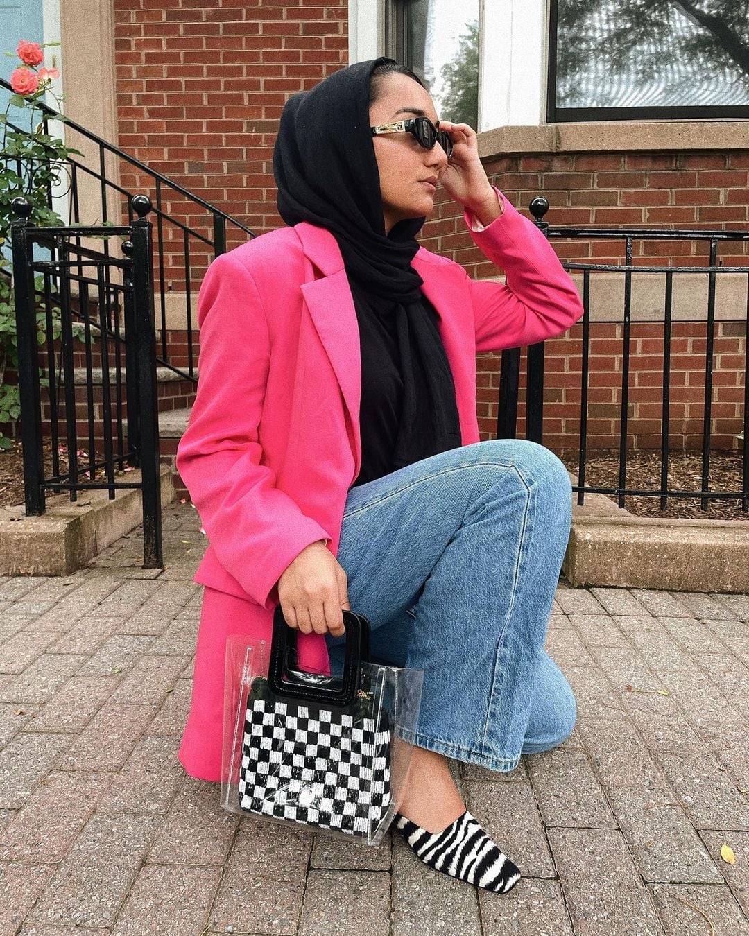 Bright Pink Blazer and Zebra Flats — Modest Outfits