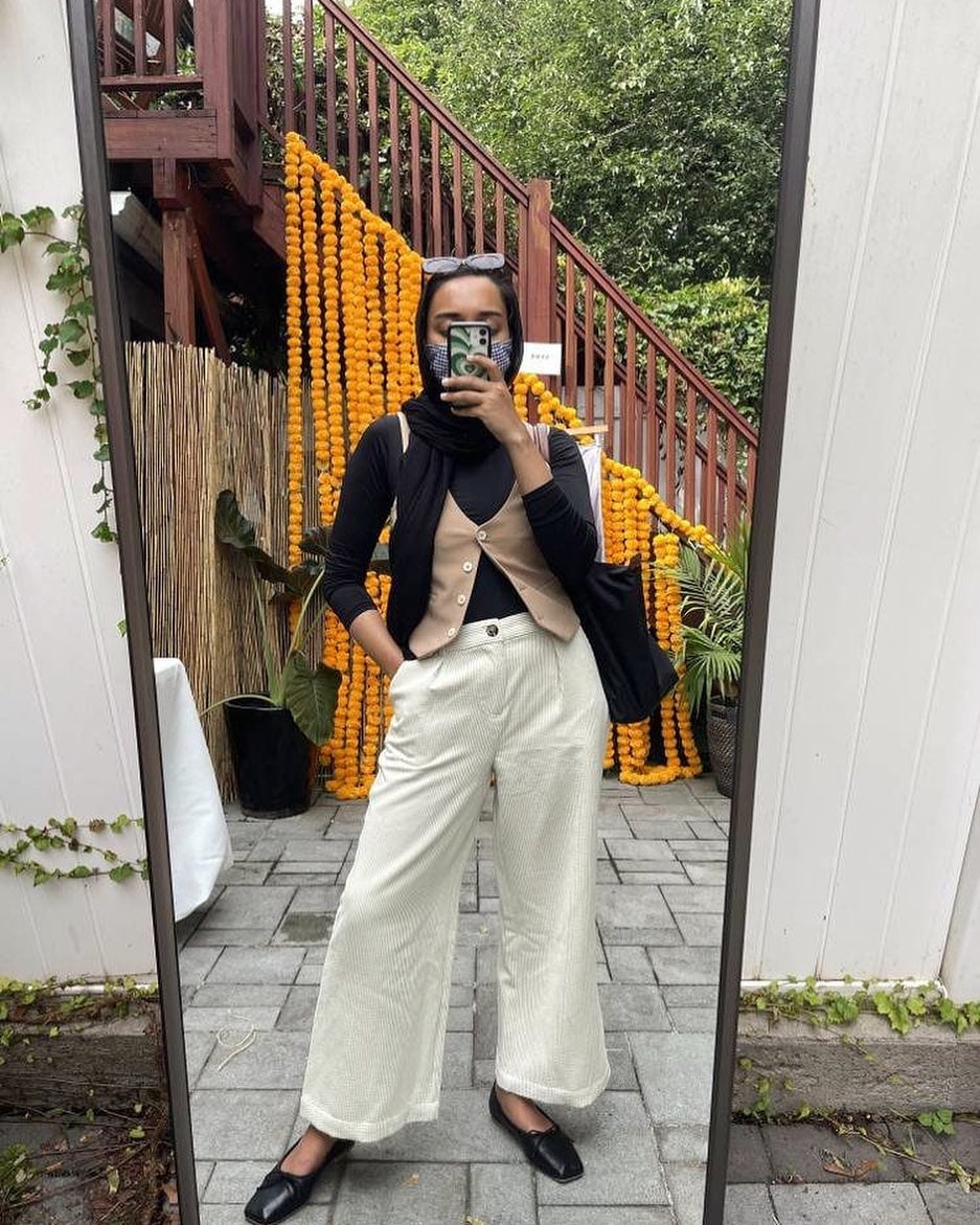 Corduroy Trousers and Beige Vest — Modest Outfits
