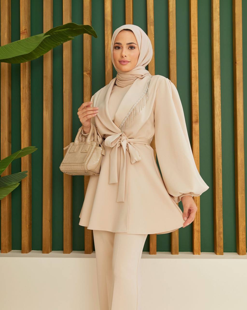 Belted Wrap Jacket Suit — Modest Outfits