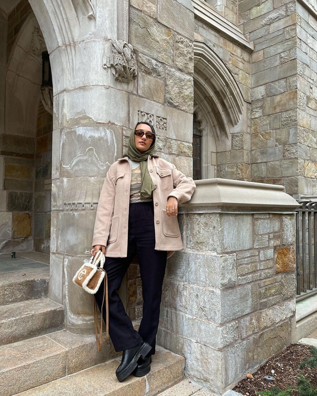 Oversized Faux Fur Trim Jacket — Modest Outfits
