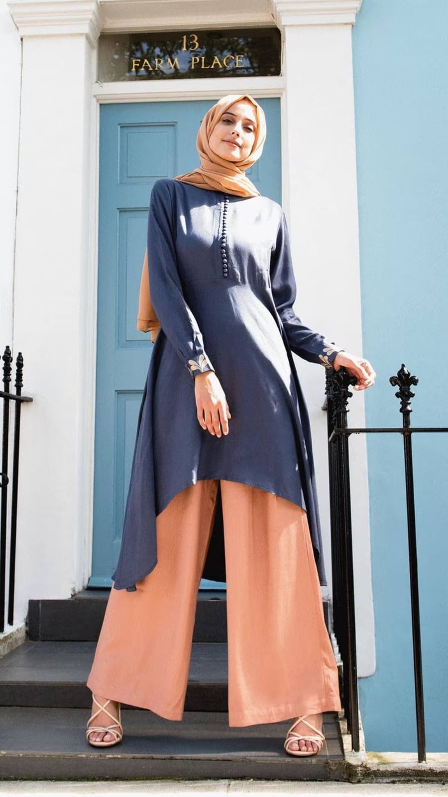 Asymmetrical Tunic and Peach Trousers — Modest Outfits