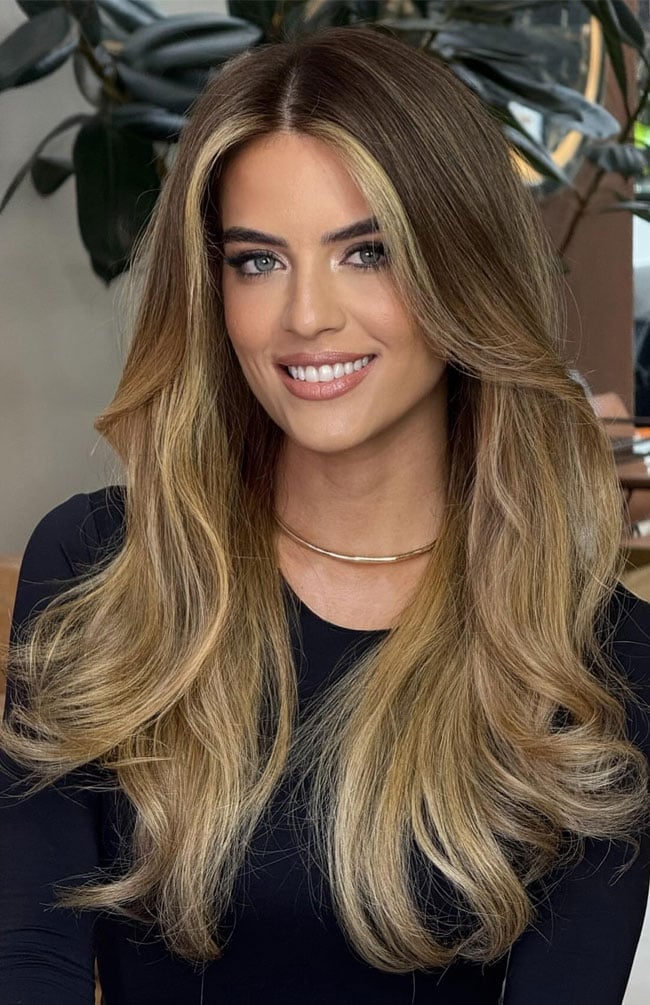Mid-Back Layers With Golden Blonde Money Piece, Wavy