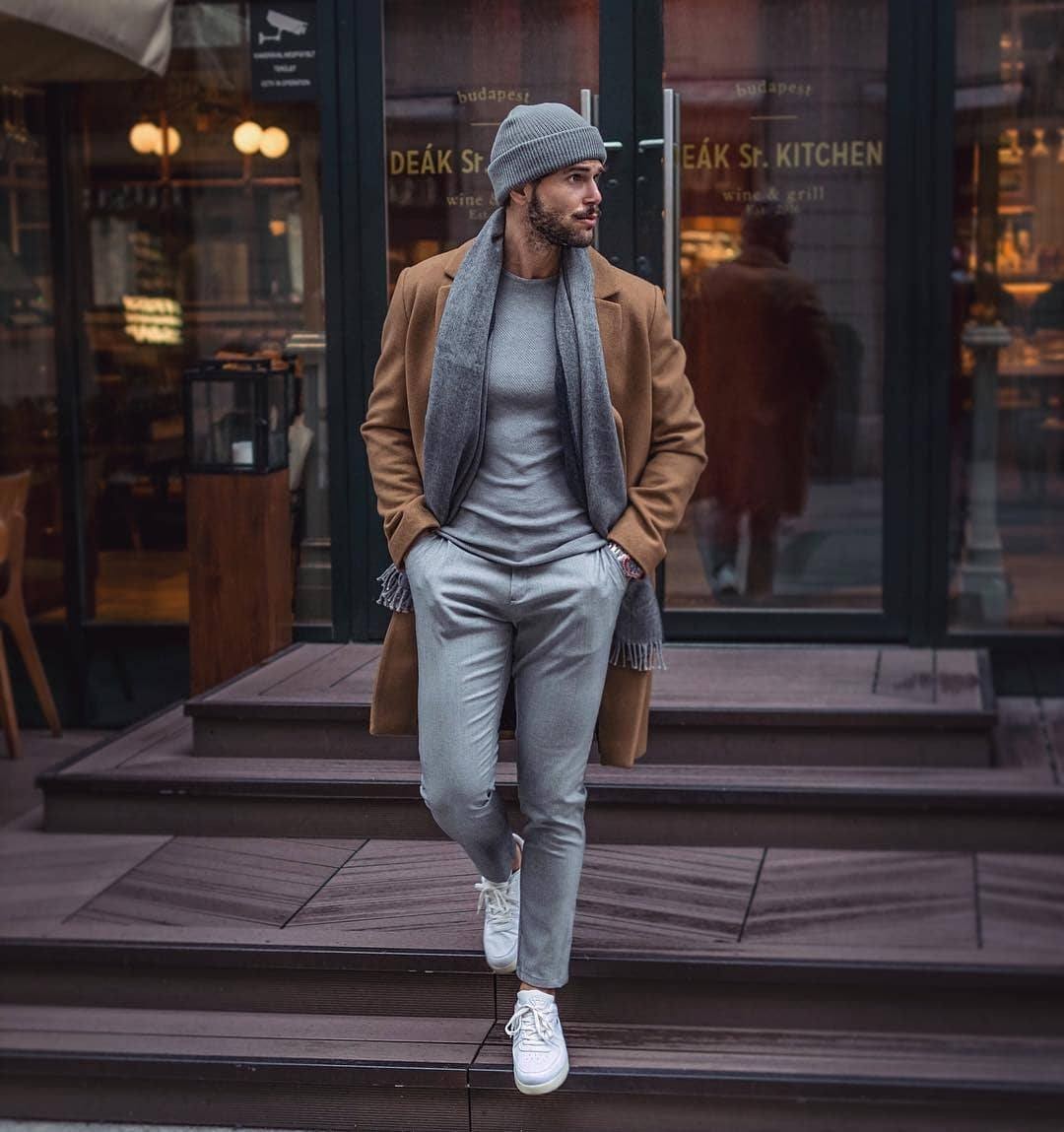 Monochrome Grey Layers With Tan Overcoat