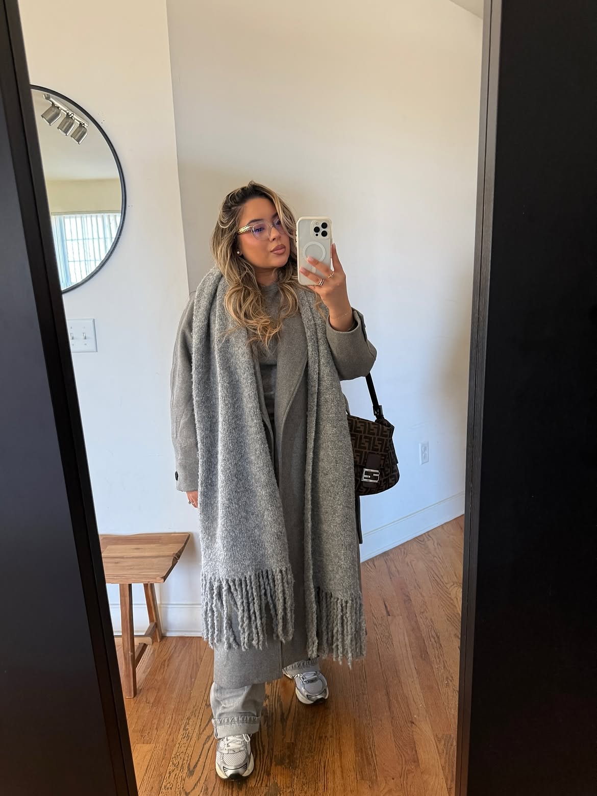 Monochrome Grey Oversized Winter Set With Statement Scarf