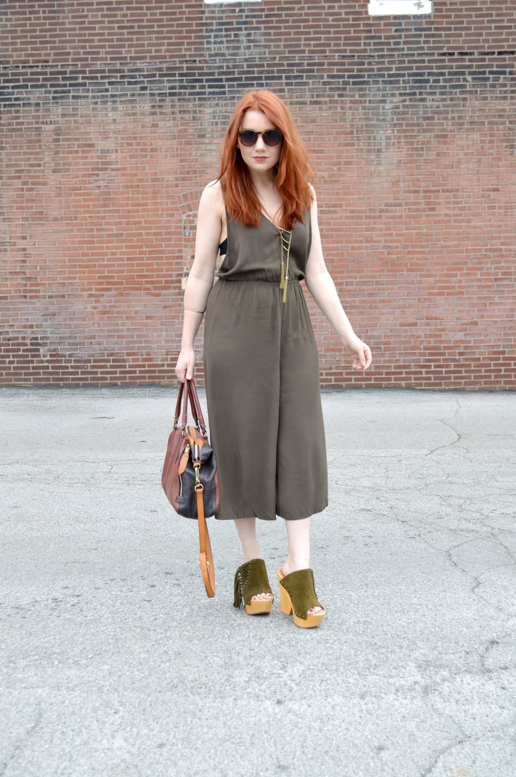 Olive Green Mules With Fringe And Jumpsuit Olive Green Mules With Fringe And Jumpsuit — Mules Outfits