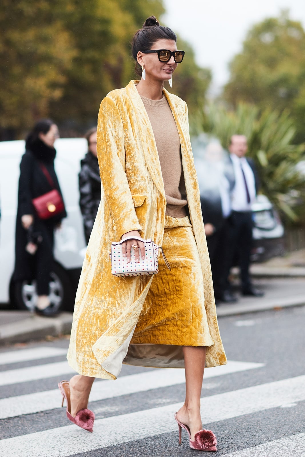 Velvet Mules With Matching Sweater And Skirt Set Velvet Mules With Matching Sweater And Skirt Set — Mules Outfits