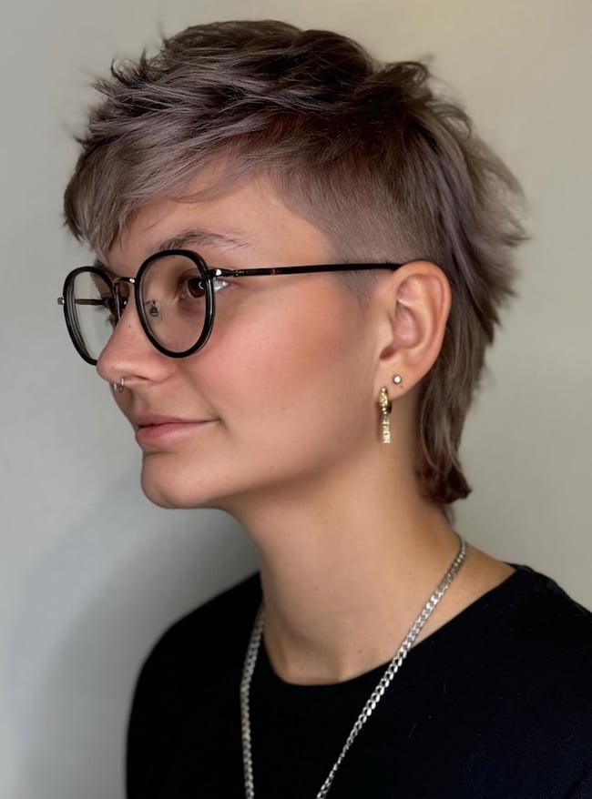 Ash Brown Shaggy Pixie Mullet With Cropped Sides — Mullet Hairstyles