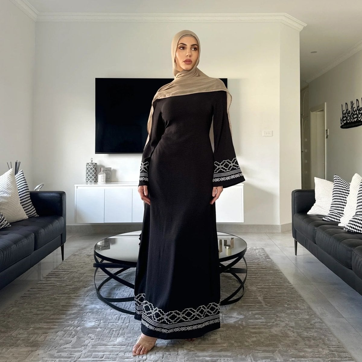 Black Maxi Dress with Geometric Embroidery — Muslim Outfits