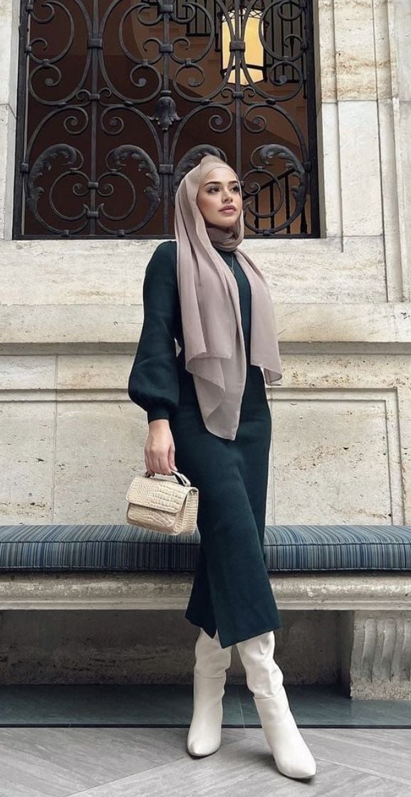 Monochromatic Beige Set with Longline Cardigan — Muslim Outfits