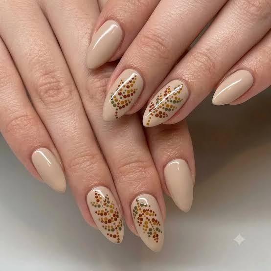 Medium Almond Nude Scattered Dot Nails Medium Almond Nude Scattered Dot Nails — Nail Art