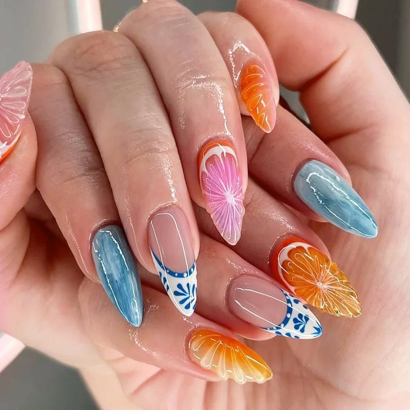 Long Almond Sheer Pink 3D Fruit Slice Nails Long Almond Sheer Pink 3D Fruit Slice Nails — Nail Art